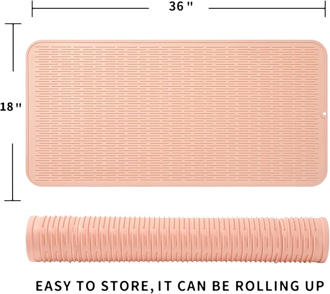 MicoYang Silicone Dish Drying Mat for Multiple Usage,Easy clean,Eco-friendly,Heat-resistant Silicone Mat for Kitchen Counter or Sink,Refrigerator or Drawer Liner Pink 5XL 36inches x 18inches - Image 2