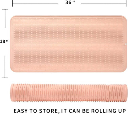 MicoYang Silicone Dish Drying Mat for Multiple Usage,Easy clean,Eco-friendly,Heat-resistant Silicone Mat for Kitchen Counter or Sink,Refrigerator or Drawer Liner Pink 5XL 36inches x 18inches - Image 2