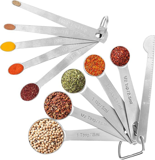 Accmor Stainless Steel Measuring Spoons Set with Leveler, 10 Pcs Mini Stackable Teaspoon & Tablespoon for Baking & Cooking, Kitchen Gadgets for Small Amount of Dry or Liquid Ingredients and Spices by Accmor