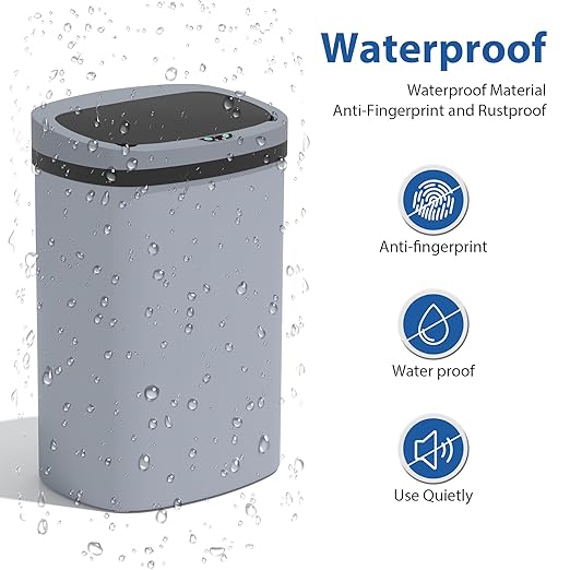 13 Gallon/50 L Kitchen Trash Can with Lid, Garbage Can with Touch-Free Lid, Cute Automatic Trash Can Bathroom Trash Bin, Motion Sensor Waterproof Trash Bin