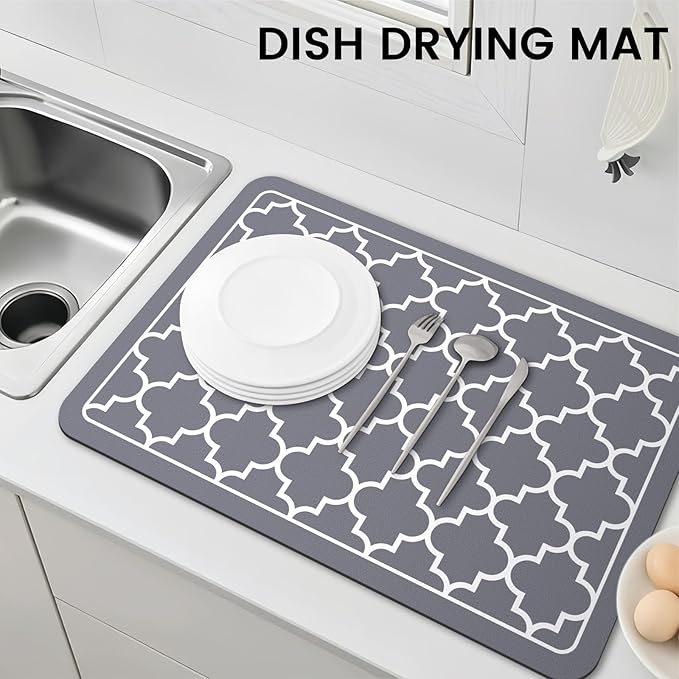 WISELIFE Dish Drying Mat Super Absorbent Drying Mat Large Dish Drying Mats for Kitchen Counter Easy Clean Dish Mat Kitchen Drying Mat16"x 24" Stylish Grey - Image 7