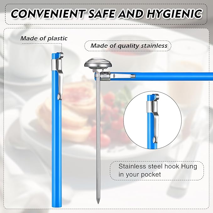 Xuhal 6 Pcs Stainless Steel Kitchen Thermometer with 5 Inch Long Stem 1 Inch Dial Thermometer Milk Frothing Food for Oven Probe Meat Grill BBQ Cooking Chocolate Water(Blue) - Image 5