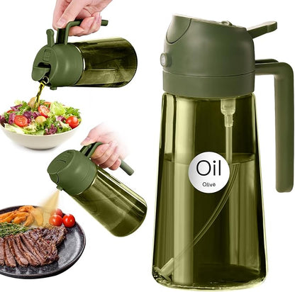 YARRAMATE 16oz/470ml Dark Green Oil Sprayer for Cooking with Stickers, Food-grade Premium 2 in 1 Olive Oil Dispenser Bottle for Kitchen Gadgets, Air Fryer, Salad, Frying, BBQ (OliveGreen) by YARRAMATE