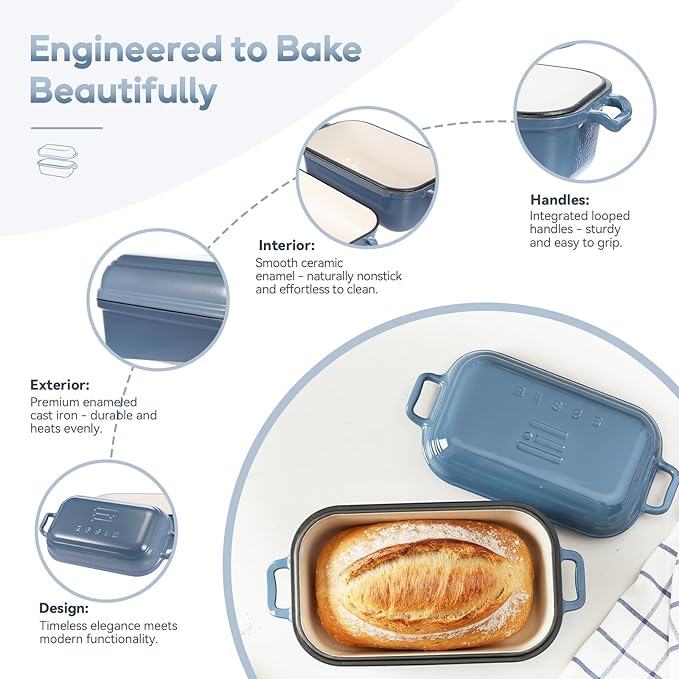 Dutch Oven for Sourdough Bread Baking, Enameled Cast Iron Dutch Oven Pot with Lid, 10×6 Bread Loaf Pans with Lid for Homemade Bread, Cake, Meatloaf, Oven & Induction Safe (Blue, 3.84 QT) - Image 4