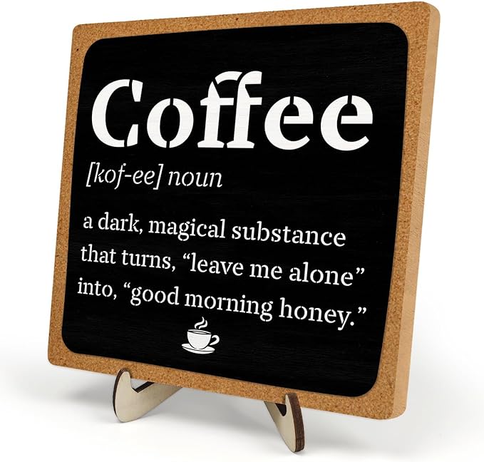 Vintage Coffee Bar Wooden Plaque Desk Sign, Farmhouse Wood Plaque Tabletop Decor for Cafe Bar Kitchen Office,Coffee Station Accessories 5.9x5.9Inch by DMADNF