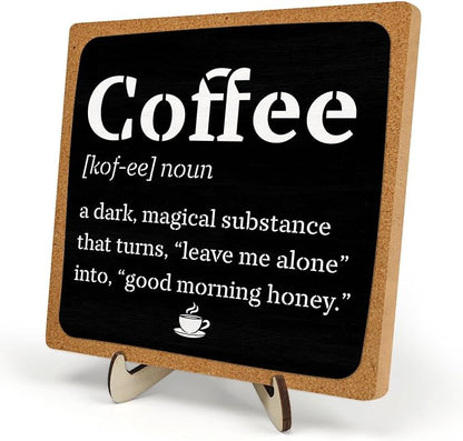 Vintage Coffee Bar Wooden Plaque Desk Sign, Farmhouse Wood Plaque Tabletop Decor for Cafe Bar Kitchen Office,Coffee Station Accessories 5.9x5.9Inch by DMADNF
