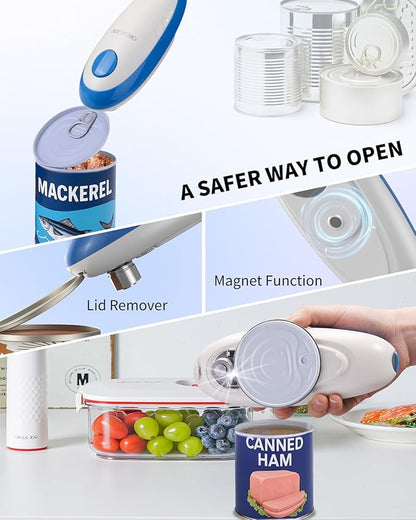 CIRCLE JOY Electric Can Opener, One-Touch Automatic Can Opening with Smooth Edges, Food Safety Handheld Battery-Operated Can Opener for Kitchen and Seniors, Blue - Image 4