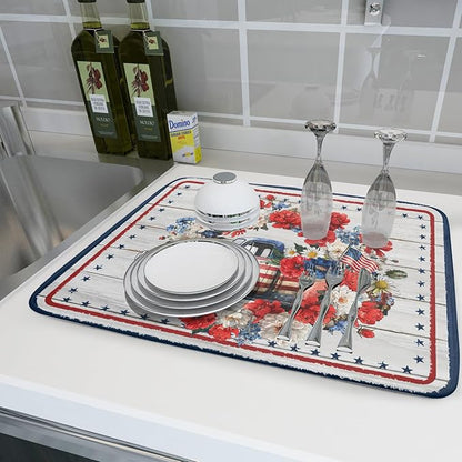 Patriotic Truck Dish Drying Pad 4th of July Drying Mat for Kitchen Counter Coffee Bar Sinks 18 X 24 Inch - Image 6