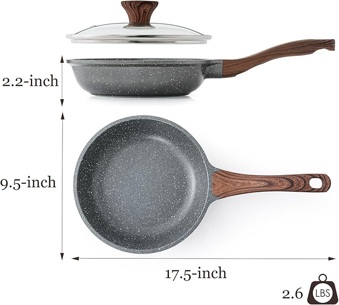 SENSARTE Nonstick Frying Pan Skillet with Lid, Omelet Pan with Cover, Healthy Egg Pan Chef's Pan, Kitchen Cooking Pan, Free of Intentionally Added PFOA (9.5inch + Glass Lid) - Image 8
