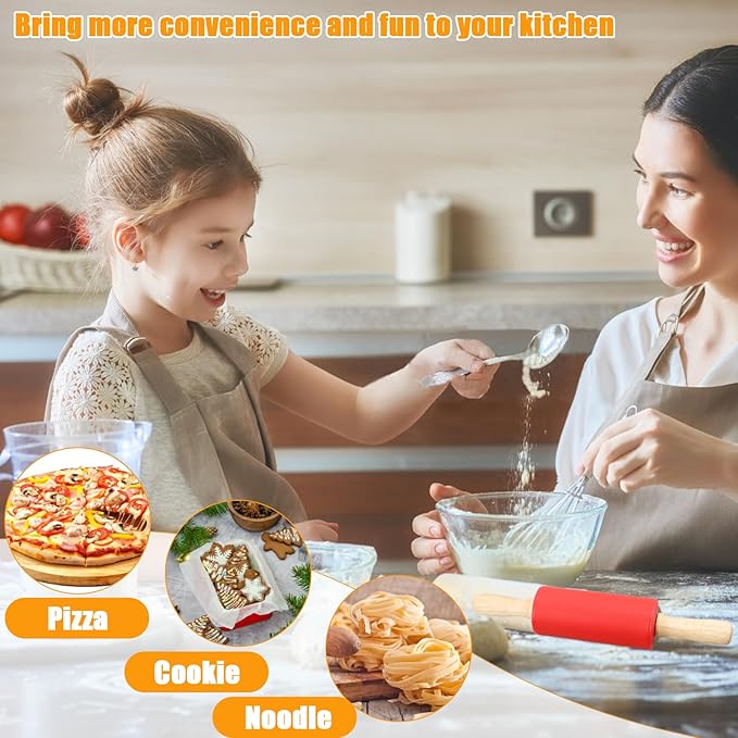 10Pcs 9 Inch Silicone Small Rolling Pin for Kids Wooden Rolling Pins for Baking Mini Silicone 5 Colors Wooden Handle Rolling Pin for Kitchen Cake Baking Cookie - Image 4