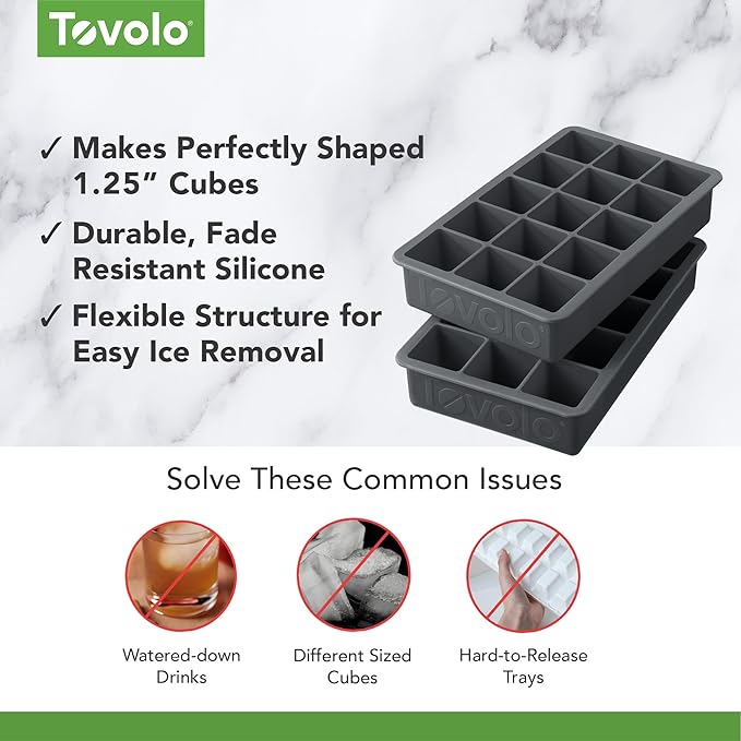 Tovolo Silicone Ice Cube Tray Charcoal Gray Pack of 2 BPA Free Ice Tray Mold for Coffee Drinks Cocktails, Dishwasher Safe Easy Release Perfect 1 Inch Cube Ice Tray for Whiskey Bourbon Spirits - Image 3