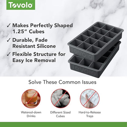Tovolo Silicone Ice Cube Tray Charcoal Gray Pack of 2 BPA Free Ice Tray Mold for Coffee Drinks Cocktails, Dishwasher Safe Easy Release Perfect 1 Inch Cube Ice Tray for Whiskey Bourbon Spirits - Image 3