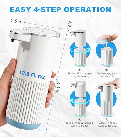 RYTOXILO Automatic Foaming Soap Dispenser, 2 Pack White Touchless Foam Hand Soap Dispenser Bathroom, 13.5 Fl Oz Plastic Electric Auto Foaming Dish Soap Dispensers Wall Mount for Kitchen