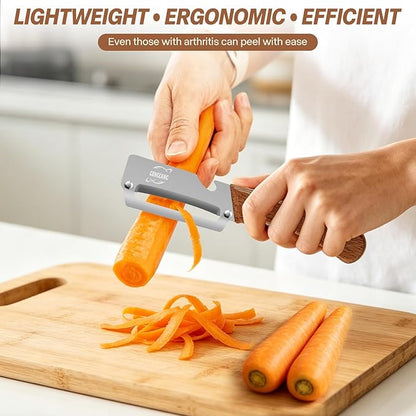 Multi-Functional Vegetable Peeler – Comfortable Wooden Handle with Sharp Stainless Steel Blade, Built-in Bottle Opener - Perfect Kitchen Peeler For Veggie, Fruit, Potato, Carrot, Apple - Image 4