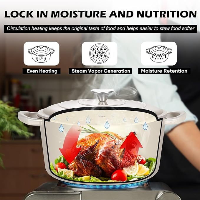 TeamFar 5Qt Dutch Oven, Enameled Cast Iron Dutch Oven with Lid & Dual Handles for Cooking Baking Braising Simmering, Healthy & Sturdy, Oven & Various Stovetops Safe, Non-stick & Easy Clean - Khaki - Image 7