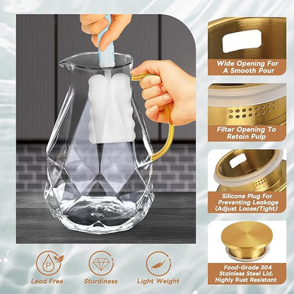 Yirilan 2.8 Liter Glass Pitcher with Lid, Transparent, Thermal Shock Resistant, Microwave Safe, Natural, 2.8L, Round, 6x12 Inches - Image 4