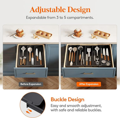 Lifewit Utensil Organizer for Kitchen Drawers, Expandable Cooking Utensil Tray, Adjustable Cutlery Silverware Flatware Holder, Plastic Spatula Tools Storage Divider, 16- 28 x 18.5", Black - Image 5