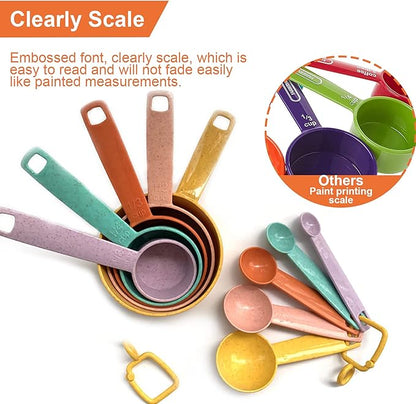 Plastic Measuring Cups and Spoons Set - 10 Pcs Colorful Kitchen Measuring Tool, Engraved Metric/US Markings Stackable Silicone Measure Cup for Liquid & Dry Measuring, Cooking & Baking, Random Color - Image 6