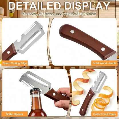 2PCS Multifunctional Vegetable Peeler, Upgrade 3-in-1 Wooden Handle Peelers with Bottle Opener, Premium Stainless Steel Peeler, Fruit Knife for Welsh Onion, Potato, Carrot, Apple, Pumpkin with a Brush - Image 4