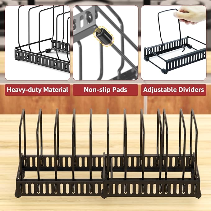 HzTinT 2PACK Cutting Board Organizer, Adjustable Divider Cutting Board Holder with Anti-slip Pads, Kitchen Cabinet Organizer for Baking Cookie Sheet Pan Bakeware Cookie, Black - Image 4