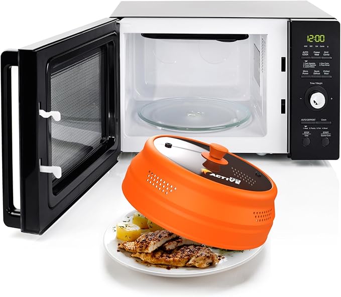 Collapsible Microwave Cover for Food - Silicone and Glass Splatter Guard Lid for 6-12 inch Plates & Bowls, Dishwasher Safe, Heat Resistant, BPA-Free, Orange - Image 2