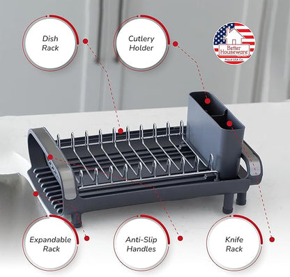 Better Houseware in Sink Dish Drying Rack, Dish Drying Rack in Sink with Non-Slip Handles, Stainless Steel Space-Saving Design, Dish Rack Holds 8 Plates, 12.25 x 18 x 10.75 Inch, Gray - Image 2