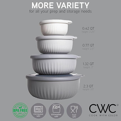 COOK WITH COLOR Prep Bowls with Lids- Wide and Deep Nesting Plastic Small Mixing Bowl Set with Lids, 8 Piece Set - Wide Bowls, Gray - Image 2