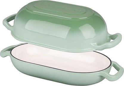 VORRINGARD Enameled Cast Iron Sourdough Bread Oven, Dutch Oven, Loaf Cast Iron Bread Pan for Homemade Bread Baking, Meatloaf Pan with Lid, 5QT, Green - Image 6