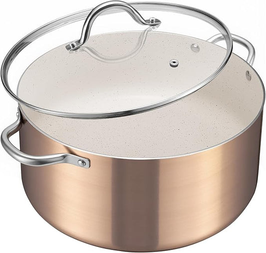BEZIA 6 Quart Nonstick Stock Pot with Lid, Induction Cooking Pot Pot for All Stovetops, Non-toxic and Oven Safe, PFOA PFAS Free, Golden by BEZIA