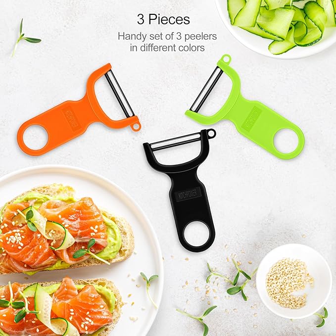 Original Vegetable Peeler, Potato Peelers for kitchen Carbon Steel Blade 3-Pack Green/Orange/Black - Image 2