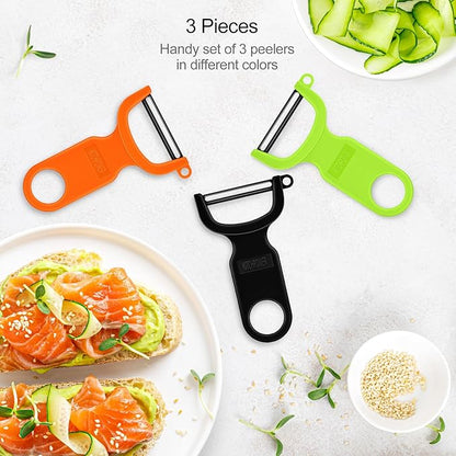 Original Vegetable Peeler, Potato Peelers for kitchen Carbon Steel Blade 3-Pack Green/Orange/Black - Image 2