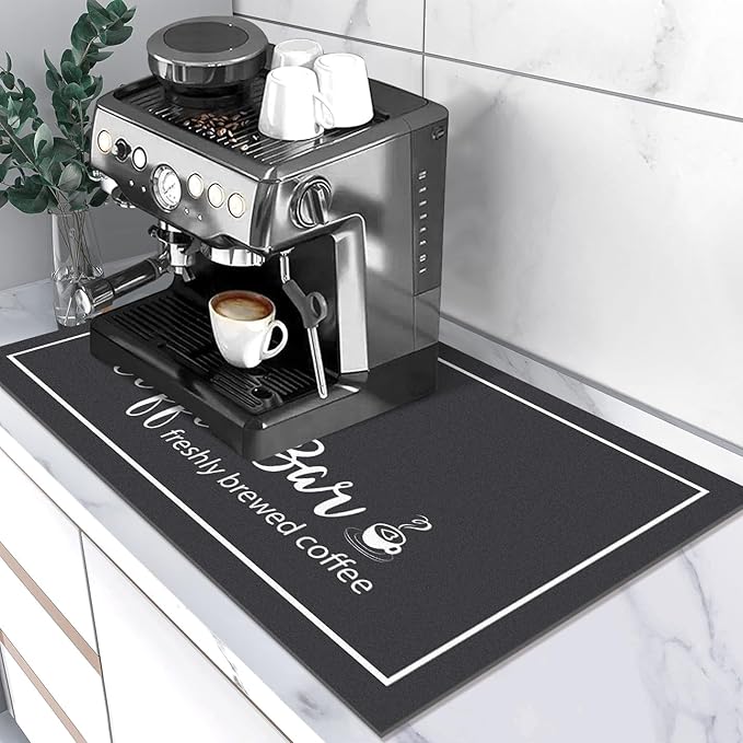 Findosom Dish Drying Mat, 16"x 24" Super Absorbent & Hide Stain Coffee Mat, Cuttable Drying Mat for Kitchen Counter, Coffee Bar Accessories, Under Dish Rack, Coffee Maker, Espresso Machine, Black - Image 8