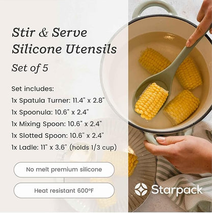 Starpack 'Stir & Serve' Silicone Cooking Utensils Set (5 Pcs) - 10.5" - Kitchen Utensil Set Heat Resistant to 600°F - Kitchen Utensils for Nonstick Cookware - Silicone Utensil Set for Mixing & Cooking - Image 5