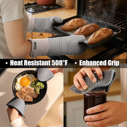 Rorecay 6pcs Oven Mitts and Pot Holders Sets for Kitchen, Extra Long Silicone Oven Gloves High Heat Resistant 500 Degrees Non-Slip Potholders Hot Pads for Baking Cooking, Grey - Image 6