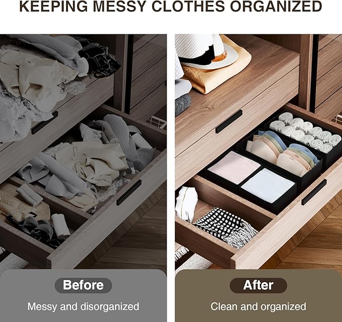 DIMJ Drawer Organizers - Set of 4 Foldable Closet Dividers for Baby Clothes, Socks, Belt, Tie (Black) - Image 5