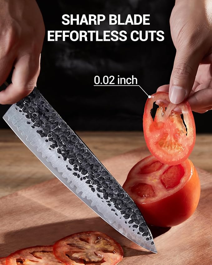 FAMCÜTE 8 Inch Japanese Knife, Hand Forged 5 Layers High Carbon 9CR18MOV Steel Rosewood Handle Chef Knife, Ultra Sharp Durable Professional Kitchen Knife, A Thoughtful Mothers Day Gifts for Mom - Image 6
