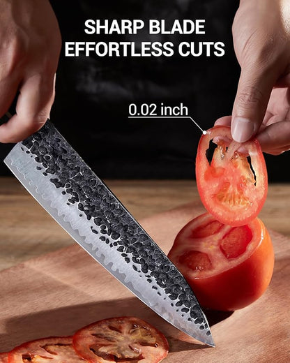 FAMCÜTE 8 Inch Japanese Knife, Hand Forged 5 Layers High Carbon 9CR18MOV Steel Rosewood Handle Chef Knife, Ultra Sharp Durable Professional Kitchen Knife, A Thoughtful Mothers Day Gifts for Mom - Image 6