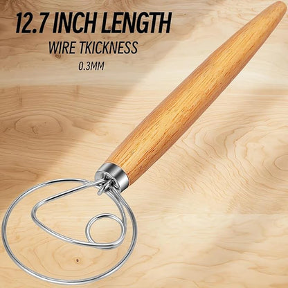 TEEVEA Danish Dough Whisk for Bread Sourdough, Wooden Handle & Stainless Steel Hook - Image 8