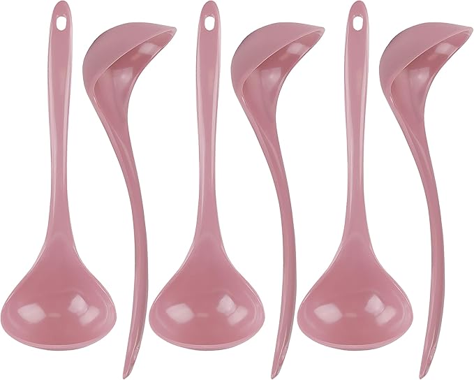 Reston Lloyd Melamine Soup Ladle Kitchen Utensil, Premium Quality Utensil with Heat Resistant Ergonomic Handle, Durable BPA-Free Plastic, 10.5 inch long, 6pc Set, Pink by RestonLloyd