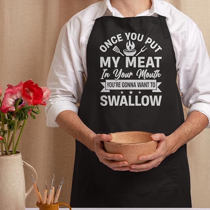 SANDJEST Funny Mens Aprons with Pockets for BBQ Grilling Cooking Grandpa Husband Apron for Birthday Christmas Father's Day