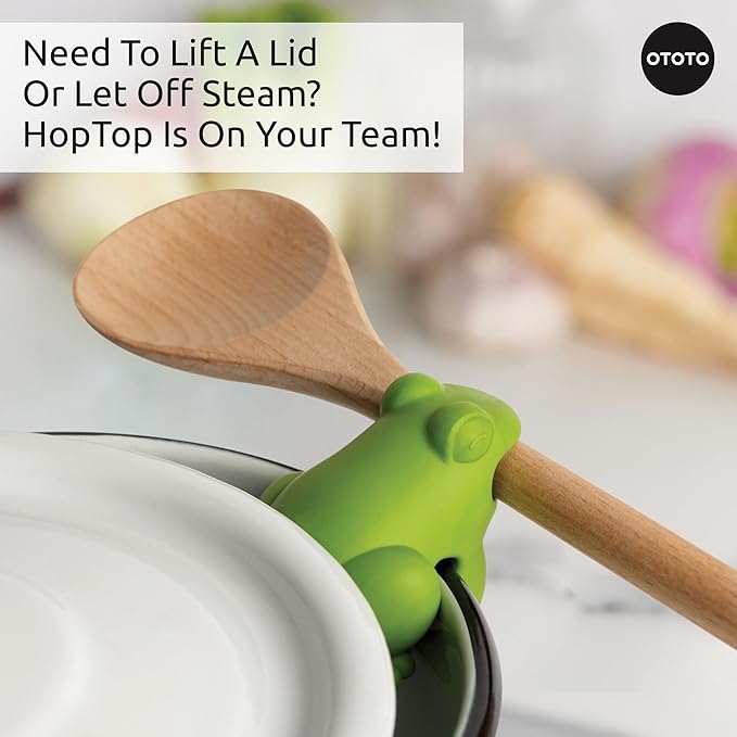 OTOTO New HopTop Frog Spoon Holder for Stove Top - Spoon Rest for Stove Top and Steam Releaser, Cute Kitchen Accessories, Cooking, Cool Gadgets, Fun Kitchen Gifts, White Elephant Gifts - Image 4