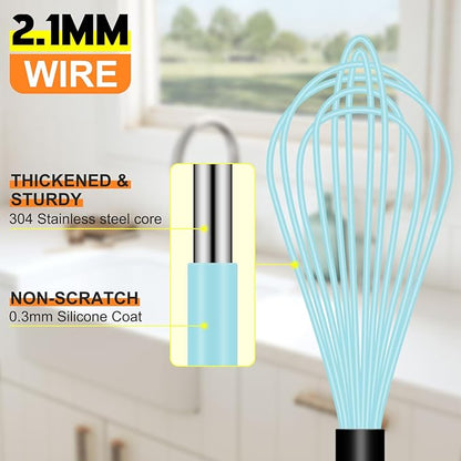 HOTEC 4 Pieces Silicone Whisks Set, Wire Balloon Whisks Egg Beater, Non-slip Handle Whisk for Non-stick Cookware Perfect for Cooking, Stirring, Beating and Blending (Blue) - Image 8