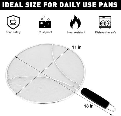 11 Inch Grease Splatter Screen for Frying Pan, Stainless Steel Fine Mesh Oil Splash Guard to Prevent Burns & Keep Kitchen Clean - Image 2