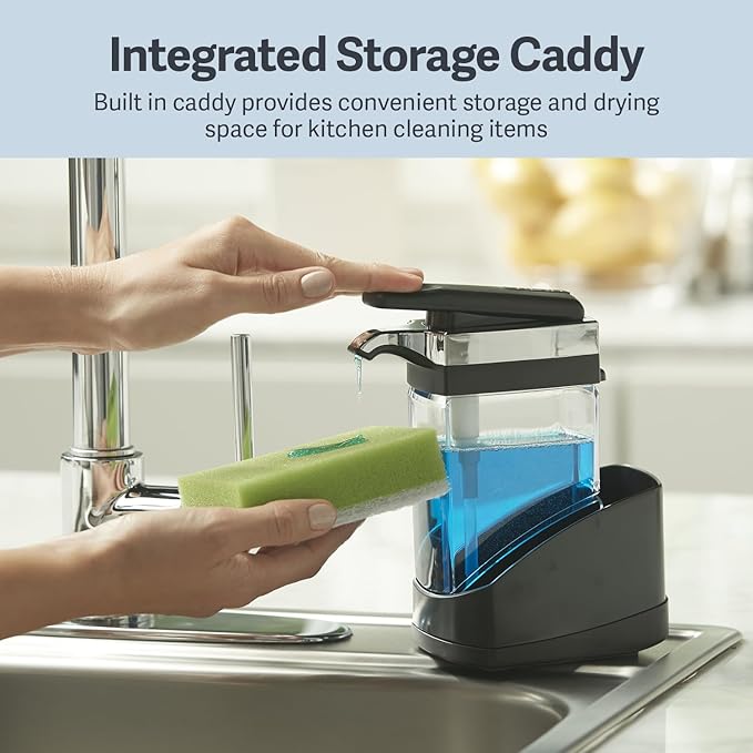 Casabella Sink Sider Solo Kitchen Soap Pump and Sponge Caddy, Black/Chrome - 2-in-1 Soap and Sponge Caddy, One-Hand Soap Dispensing, Ergonomic Design, Easy to Refill and Clean, Efficient Size - Image 4