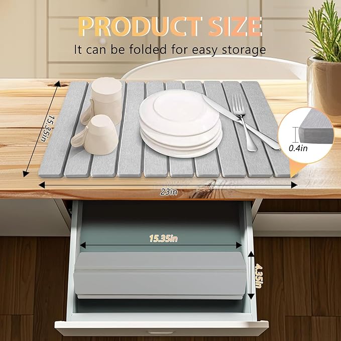Large Stone Dish Drying Mat for Kitchen Counter, 24"×16" – Quick Drying Diatomaceous Earth, Super Absorbent, Non-Slip, Birthday Gfts for Women Mom Grandma - Image 2