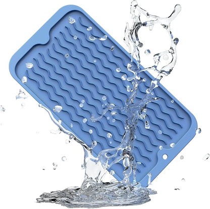 ZLR Silicone Sponge Holder & Sink Caddy Tray (6" x 12") - Narrow Dish Drying Mat for Kitchen Counter - Waterproof Soap Dispenser Organizer, Non-Slip Bathroom Vanity Tray (Lichen Blue) by ZLR