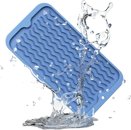 ZLR Silicone Sponge Holder & Sink Caddy Tray (6" x 12") - Narrow Dish Drying Mat for Kitchen Counter - Waterproof Soap Dispenser Organizer, Non-Slip Bathroom Vanity Tray (Lichen Blue) by ZLR