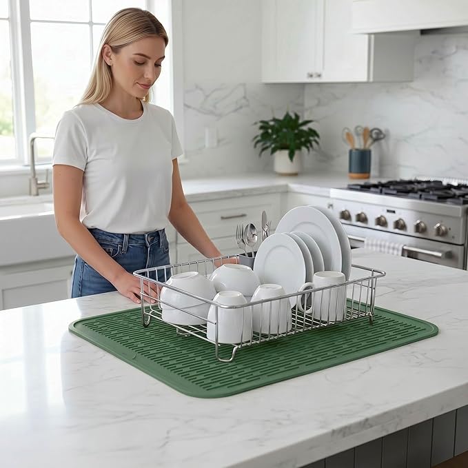 MicoYang Silicone Dish Drying Mat for Multiple Usage,Easy clean,Eco-friendly,Heat-resistant Silicone Mat for Kitchen Counter or Sink,Refrigerator or Drawer Liner Green 2XL 24 inches x 18 inches - Image 6