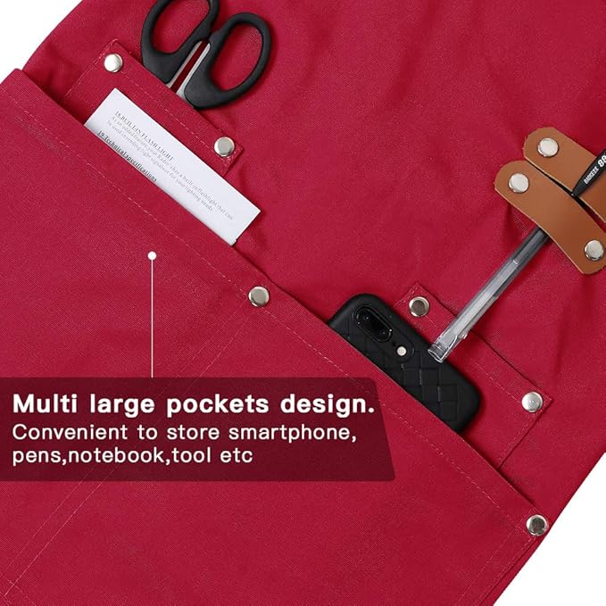 Mignongirl Chef Apron,Cross Back Apron for Men Women with Adjustable Straps and Large Pockets,Canvas,M-XXL (Red) - Image 3