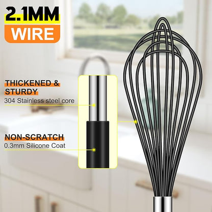 HOTEC 4 Pieces Silicone Whisks Set, Wire Balloon Whisks Egg Beater, Non-slip Handle Whisk for Non-stick Cookware Perfect for Cooking, Stirring, Beating and Blending (Black) - Image 5